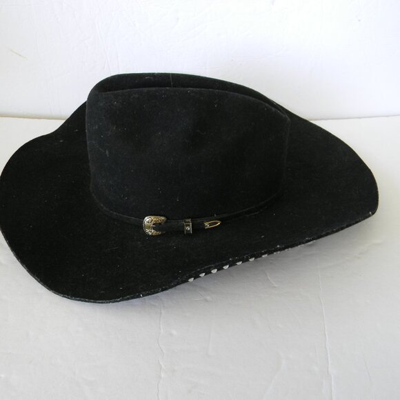Bullhide DELTA DOWN Felt Cowboy Hat 4X BLACK Wool Mens size 7 1/4 Western STUDS - Picture 2 of 10